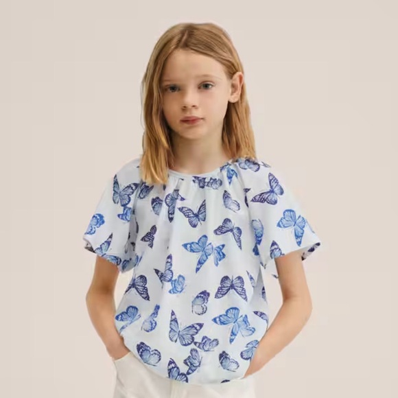 Mango Linen blouse with butterflies - Picture 1 of 6
